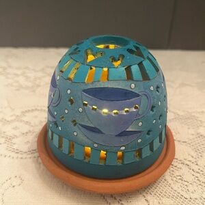 Vintage Handpainted Teacup Terracotta Fairy Lamp